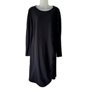 Boden Dress‎ Womens 14L Black Ruched Side Long Sleeve Classic Career Knee Length